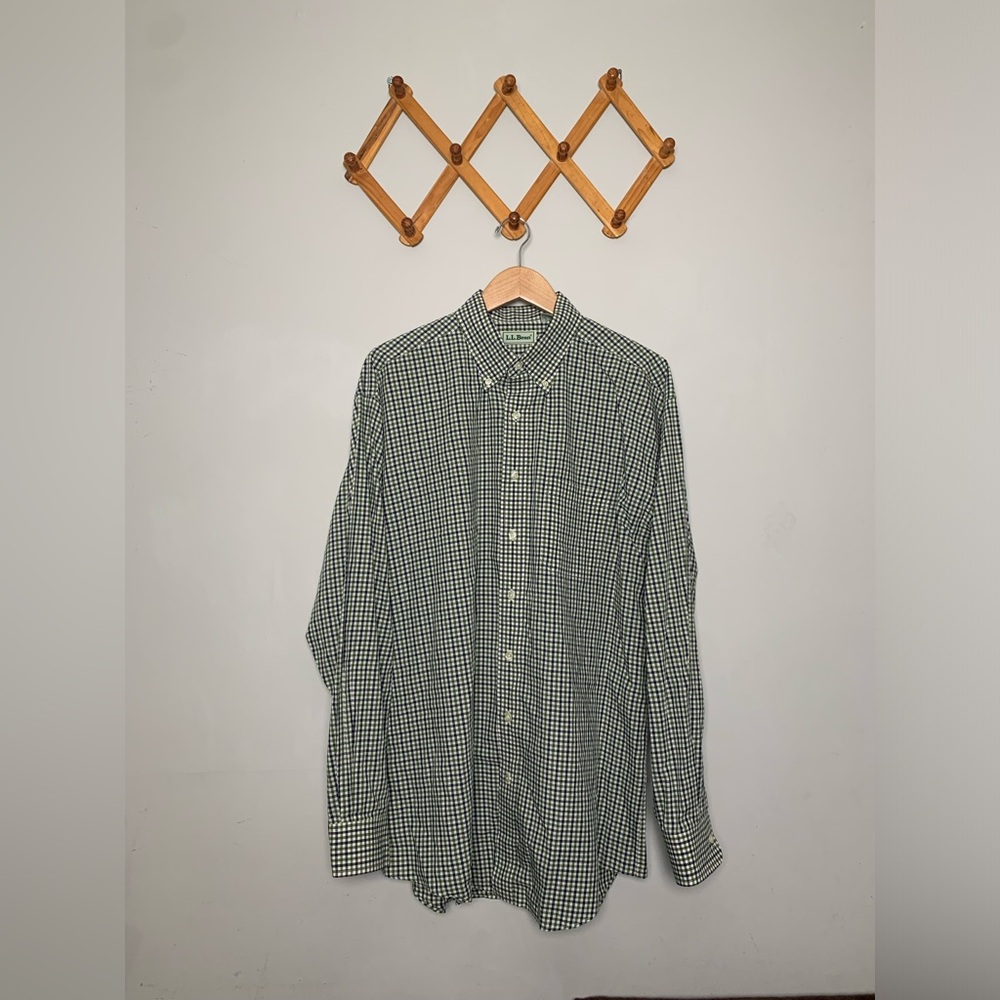 Men’s L.L.Bean Blue/Green Plaid Dress Shirt SZ L Tall